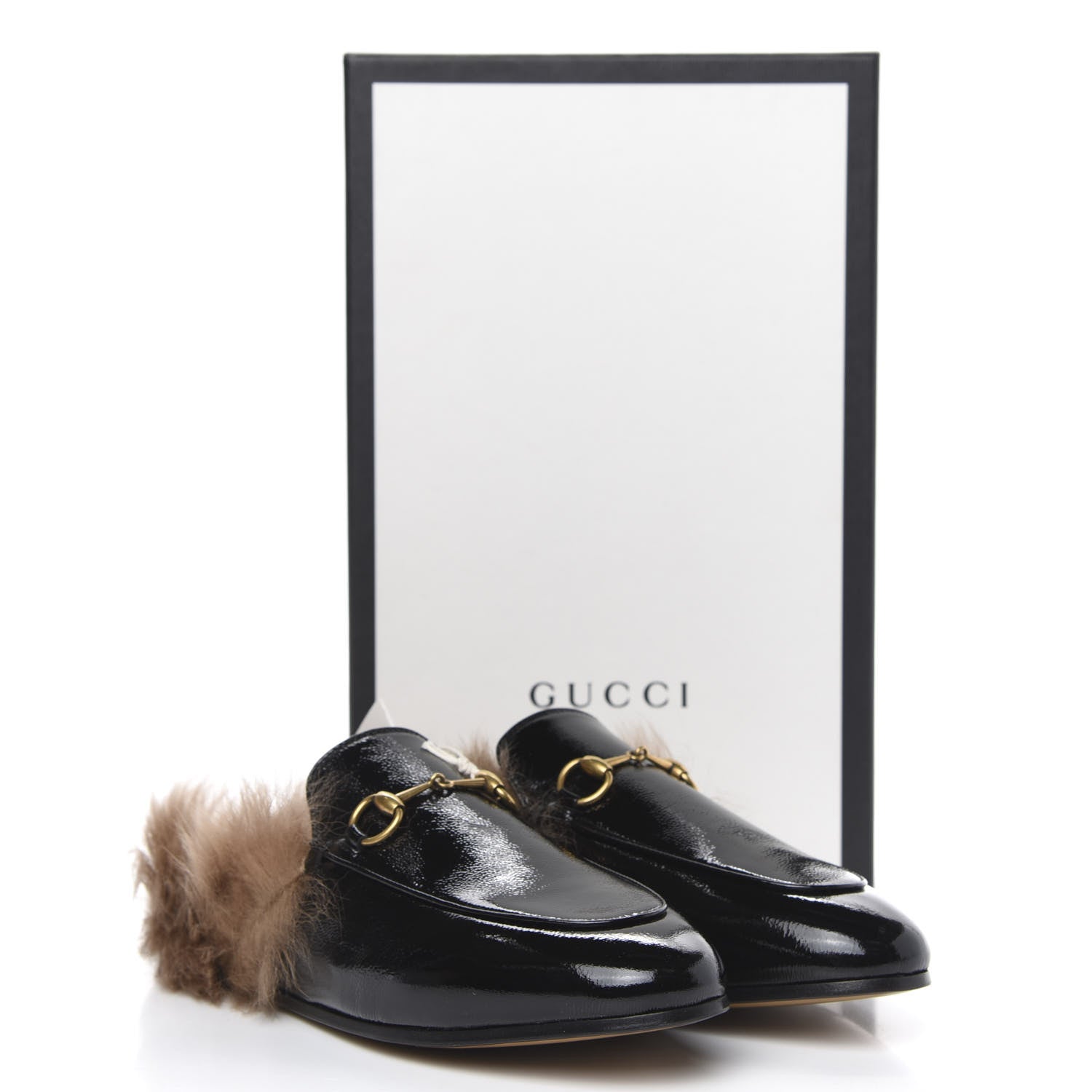 Gucci Patent Fur Womens Princetown Slippers 38.5 Black Natural 8 of 8