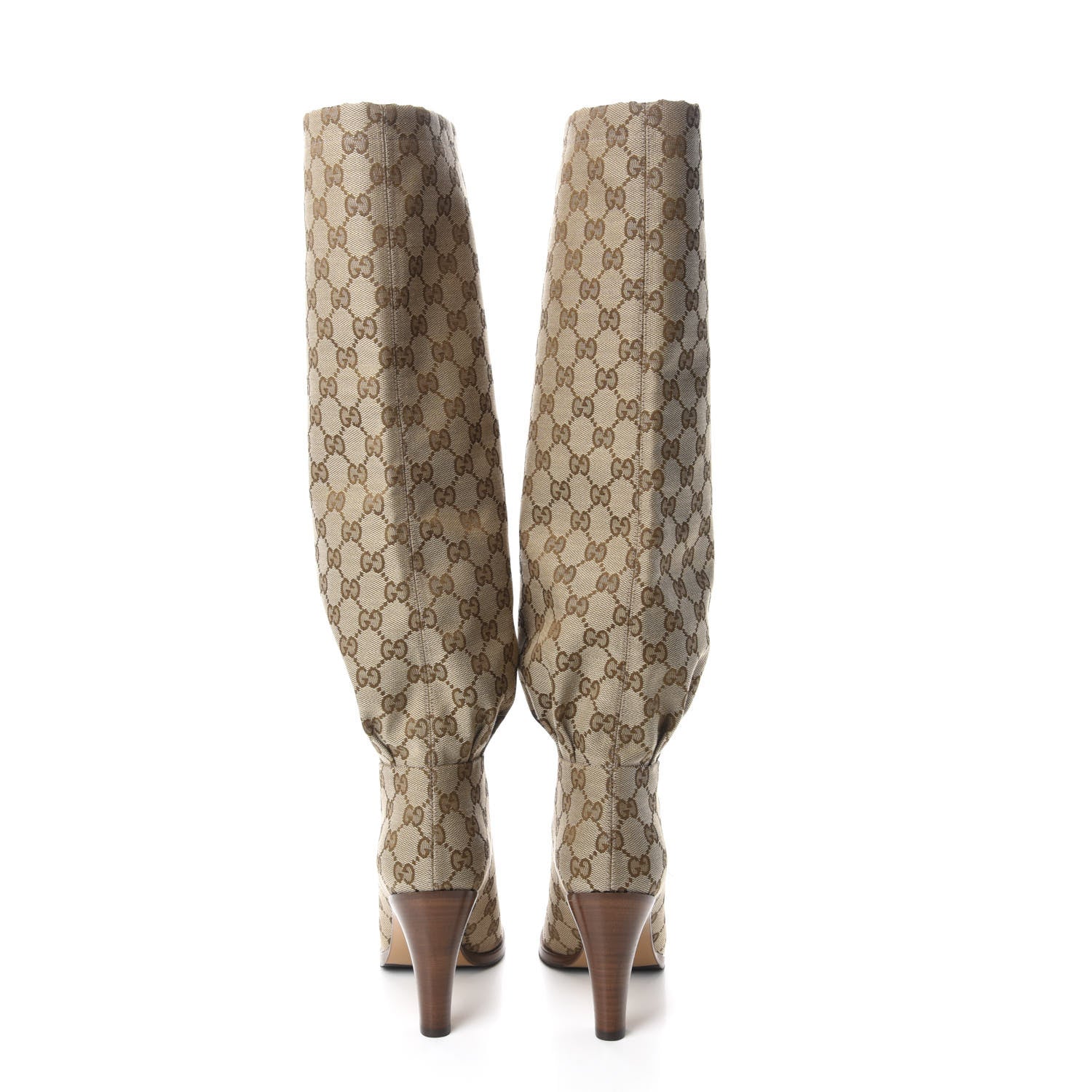 Gucci Monogram Malaga Kid Lisa Mid Heel Boots 37.5 Beige Ebony 5 of 9