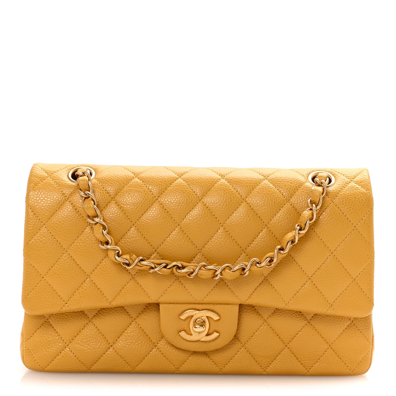 Chanel Caviar Quilted Medium Double Flap Yellow 1 of 10