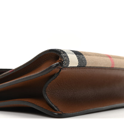 Burberry Derby Calfskin House Check Small Macken Crossbody Bag Tan 9 of 10
