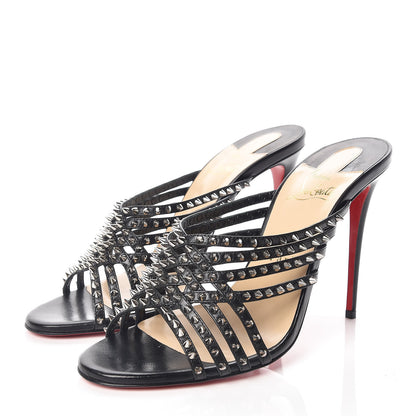 Christian Louboutin Kid Studded Marthaspike 100 Slide Sandals 39 Black Silver 3 of 9