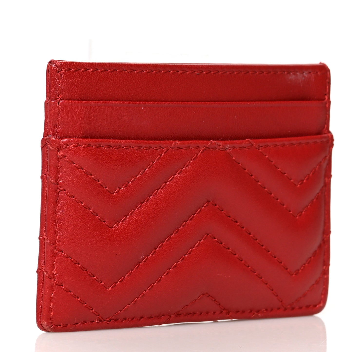 Calfskin Matelasse GG Marmont Card Holder Hibiscus Red