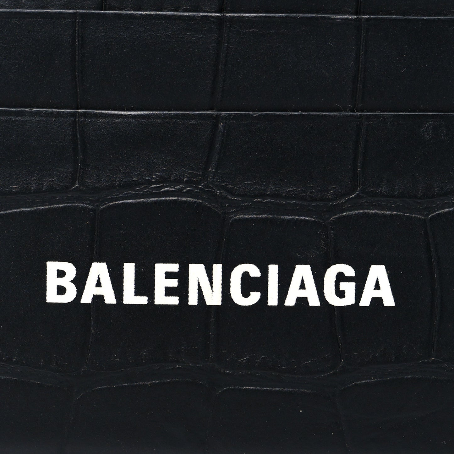 Semi Matte Calfskin Logo Crocodile Embossed Cash Card Holder Black