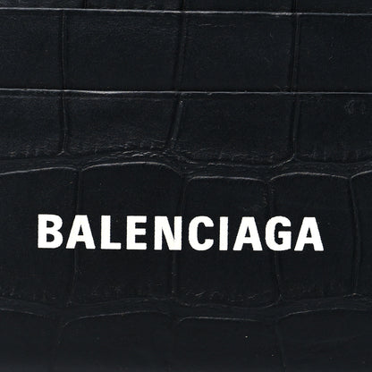 Balenciaga Semi Matte Calfskin Logo Crocodile Embossed Cash Card Holder Black 8 of 8