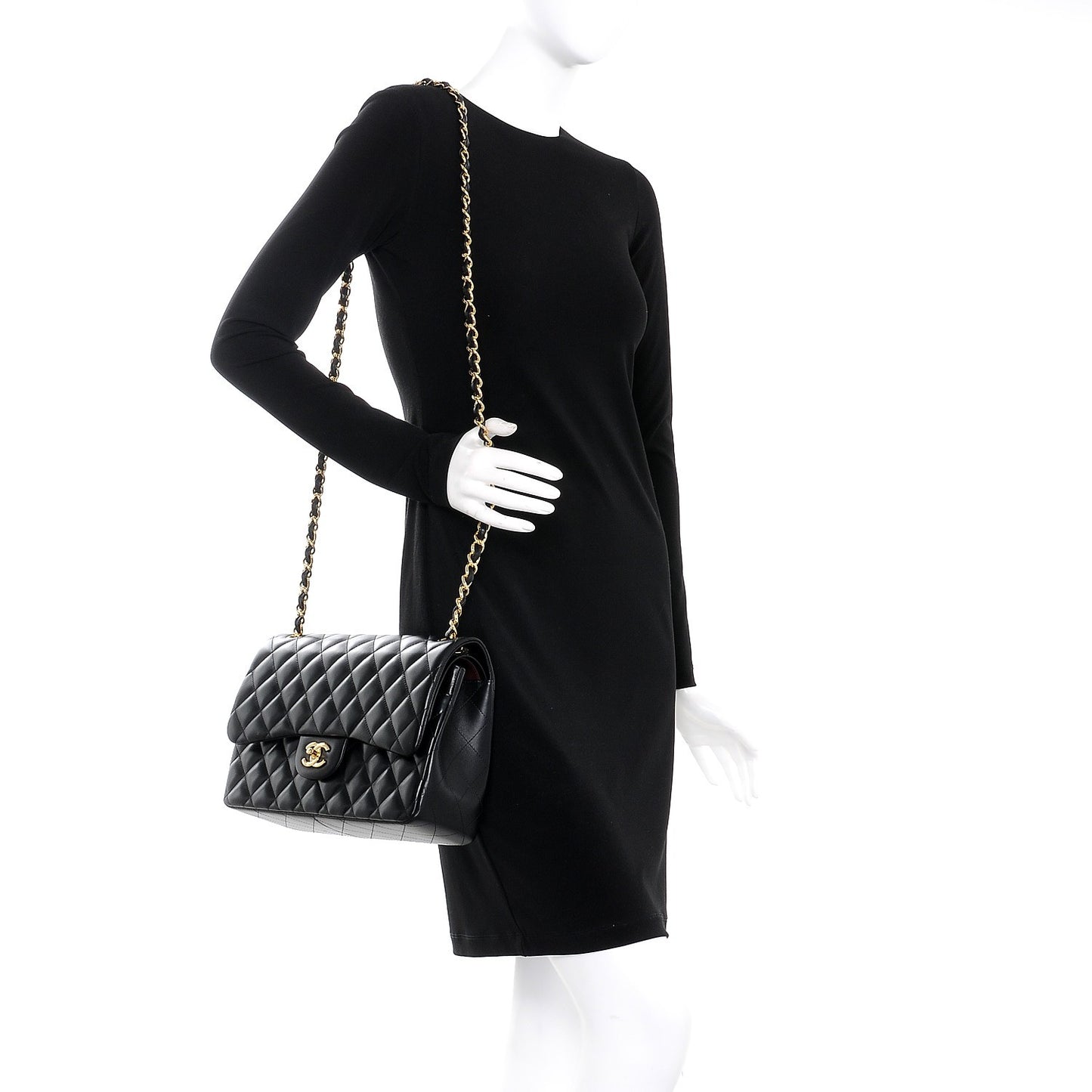 Lambskin Quilted Jumbo Double Flap Black