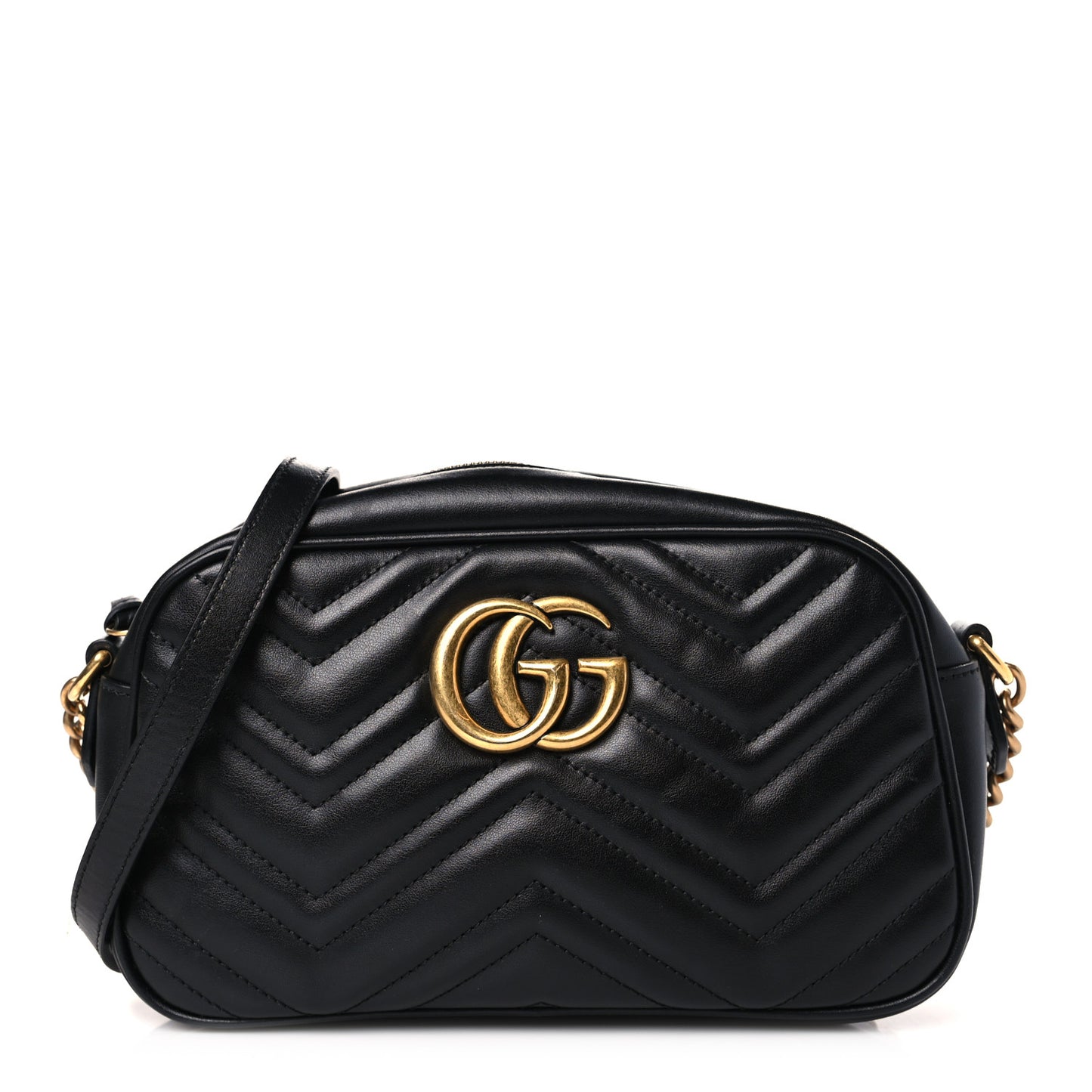 Calfskin Matelasse Small GG Marmont Chain Shoulder Bag Black