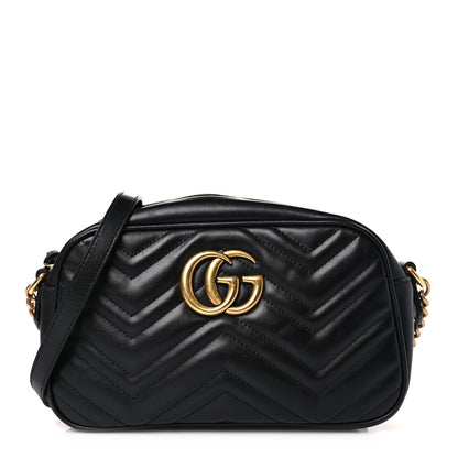 Gucci Calfskin Matelasse Small GG Marmont Chain Shoulder Bag Black 1 of 10