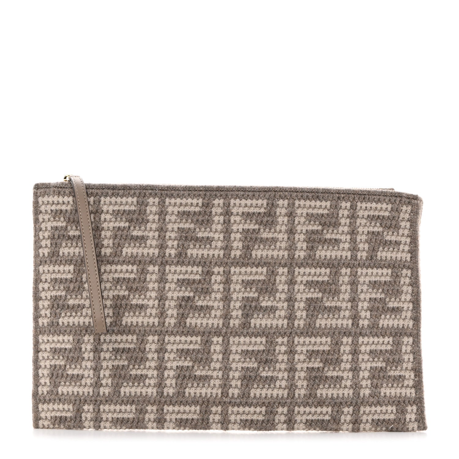 Fendi Fabric Calfskin FF Woven Large Flat Pouch Corda 1 of 7