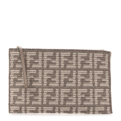 Fendi Fabric Calfskin FF Woven Large Flat Pouch Corda 1 of 7
