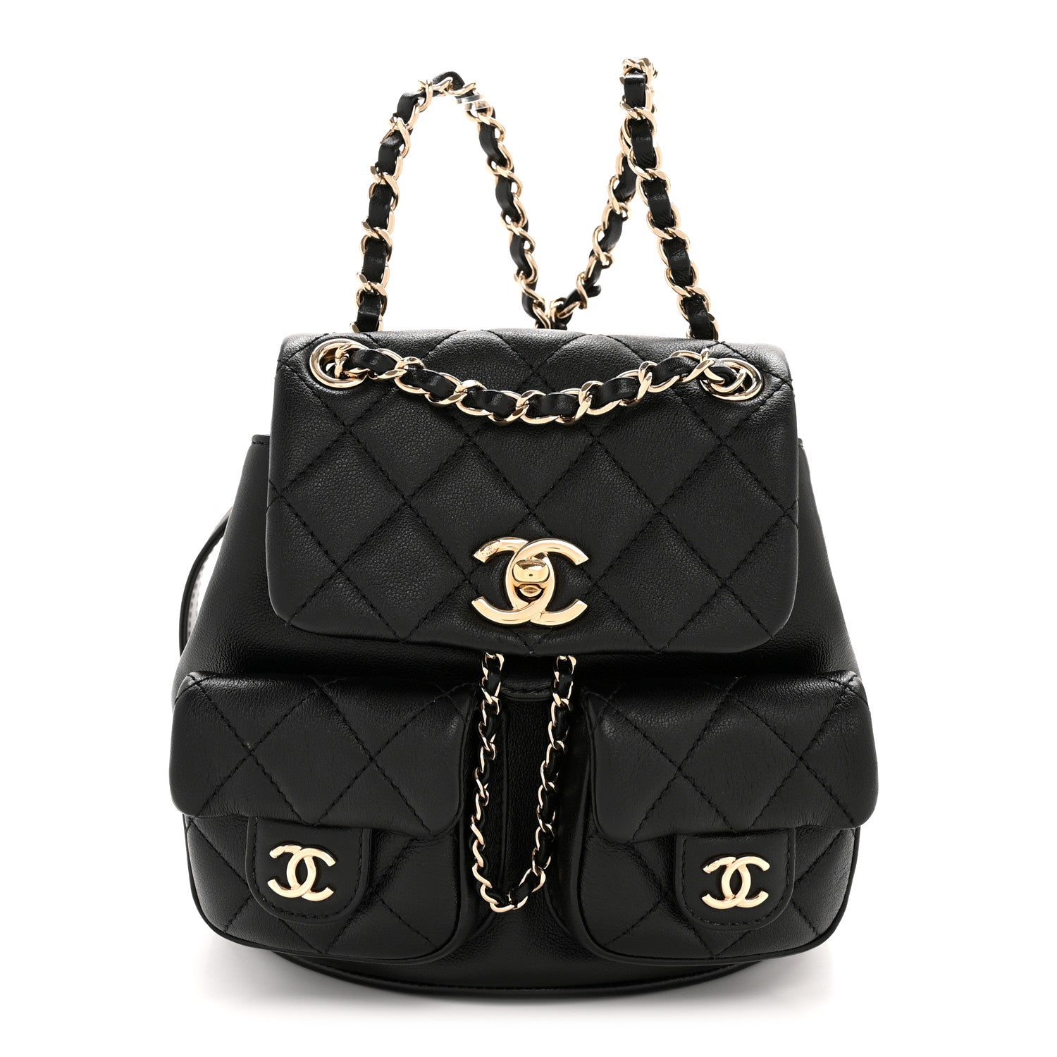 Chanel Calfskin Quilted Mini Duma Pockets Drawstring Backpack Black 1 of 14