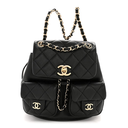 Chanel Calfskin Quilted Mini Duma Pockets Drawstring Backpack Black 1 of 14