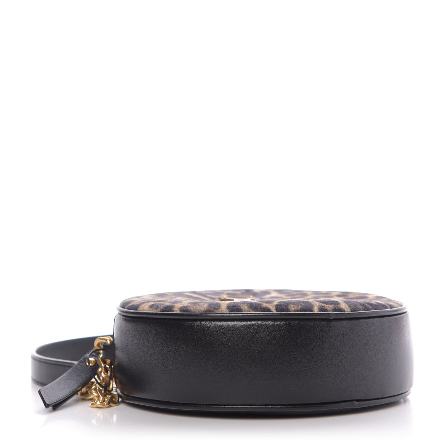 Saint Laurent Smooth Calfskin Suede Leopard Print Round Vinyle Camera Bag Black 4 of 9