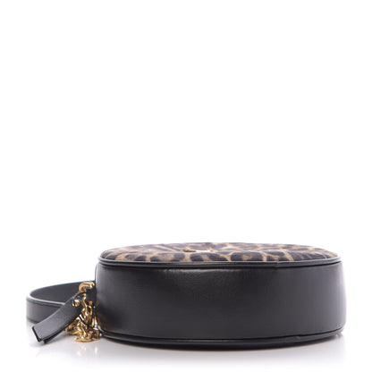 Saint Laurent Smooth Calfskin Suede Leopard Print Round Vinyle Camera Bag Black 4 of 9