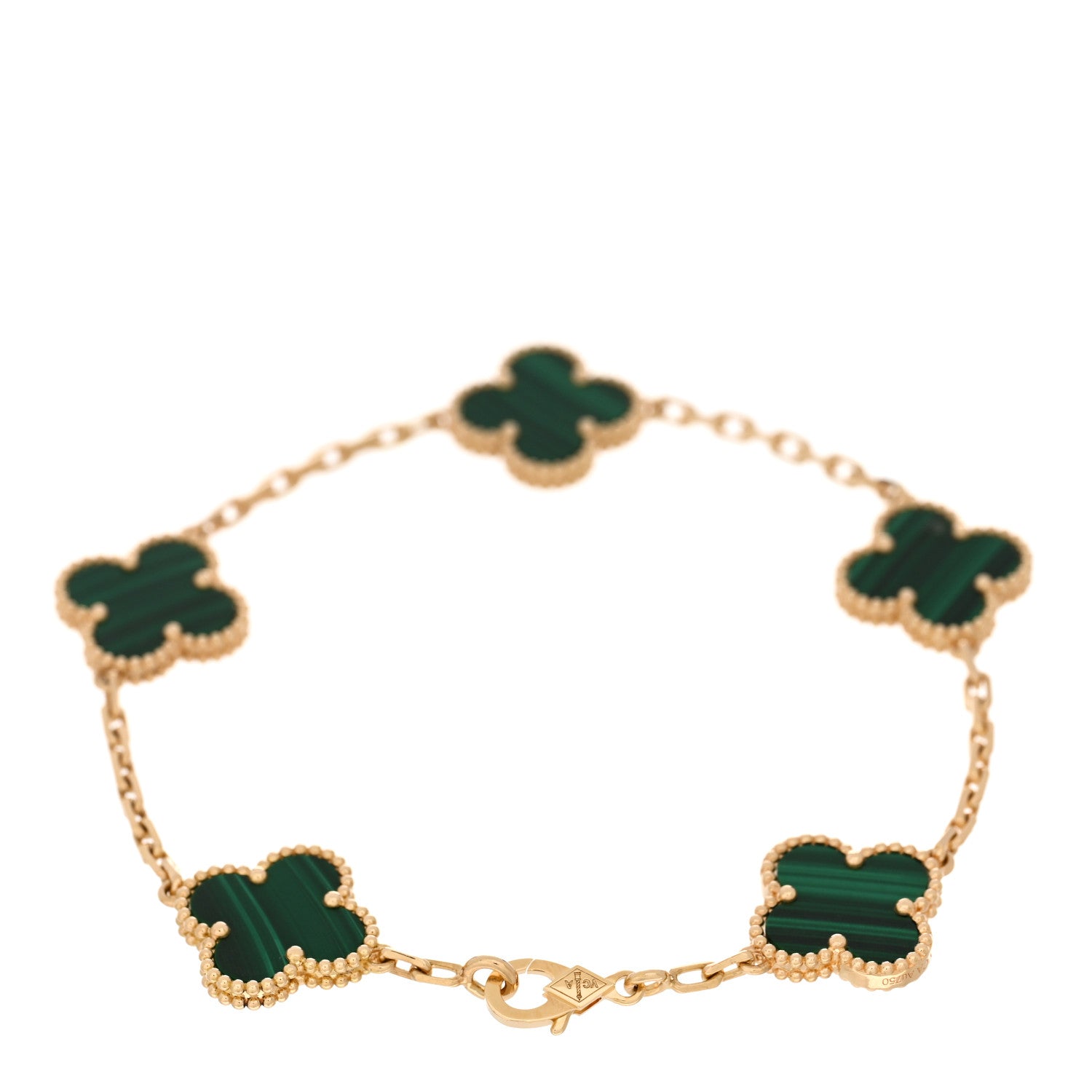 Van Cleef & Arpels 18K Yellow Gold Malachite 5 Motifs Vintage Alhambra Bracelet 2 of 4