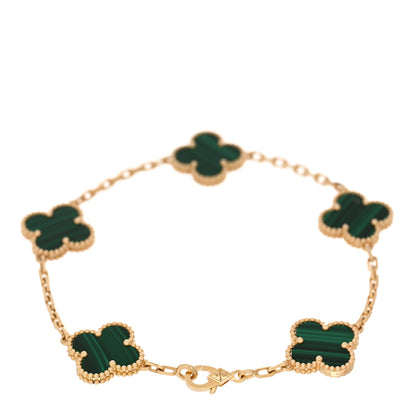 Van Cleef & Arpels 18K Yellow Gold Malachite 5 Motifs Vintage Alhambra Bracelet 2 of 4