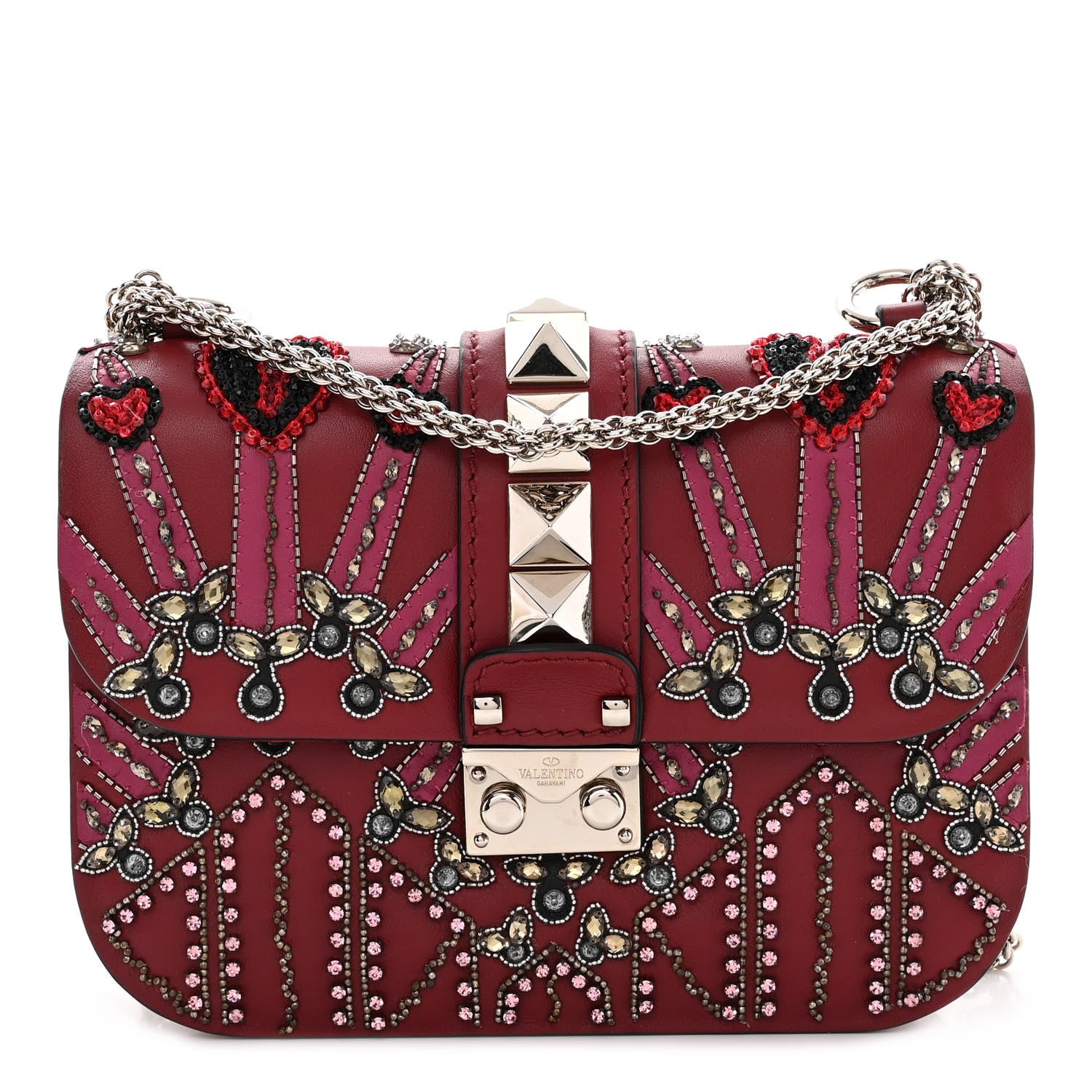 Valentino Garavani Vitello Crystal Loveblade Embellished Mini Glam Lock Rockstud Flap Rubino 1 of 12