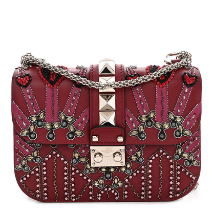 Valentino Garavani Vitello Crystal Loveblade Embellished Mini Glam Lock Rockstud Flap Rubino 1 of 12