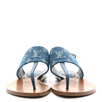Louis Vuitton Monogram Denim Starboard Flat Thong Sandal 39 Blue 2 of 8