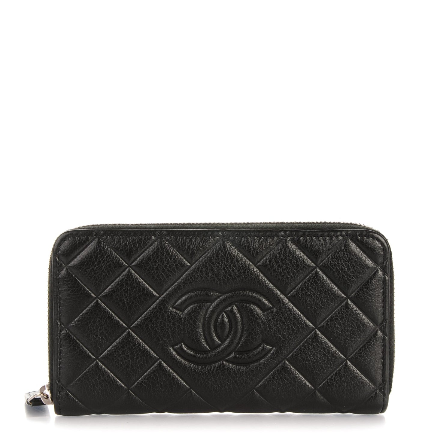 Calfskin Quilted Small CC Zip Around Wallet Black