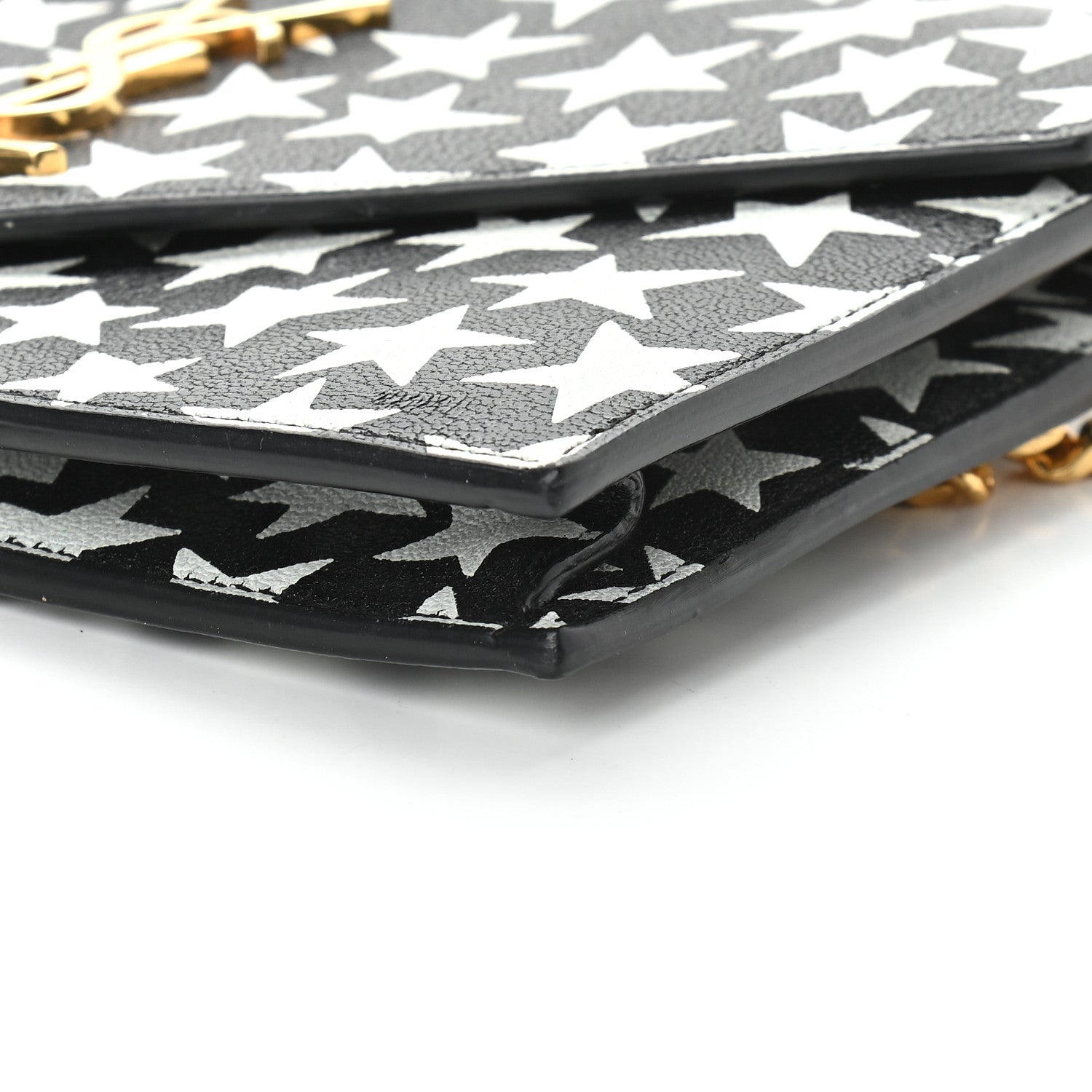 Saint Laurent Lambskin Star Print Monogram Envelope Chain Wallet Black White 8 of 8
