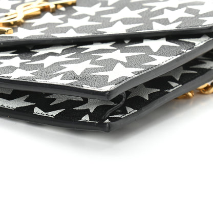 Saint Laurent Lambskin Star Print Monogram Envelope Chain Wallet Black White 8 of 8