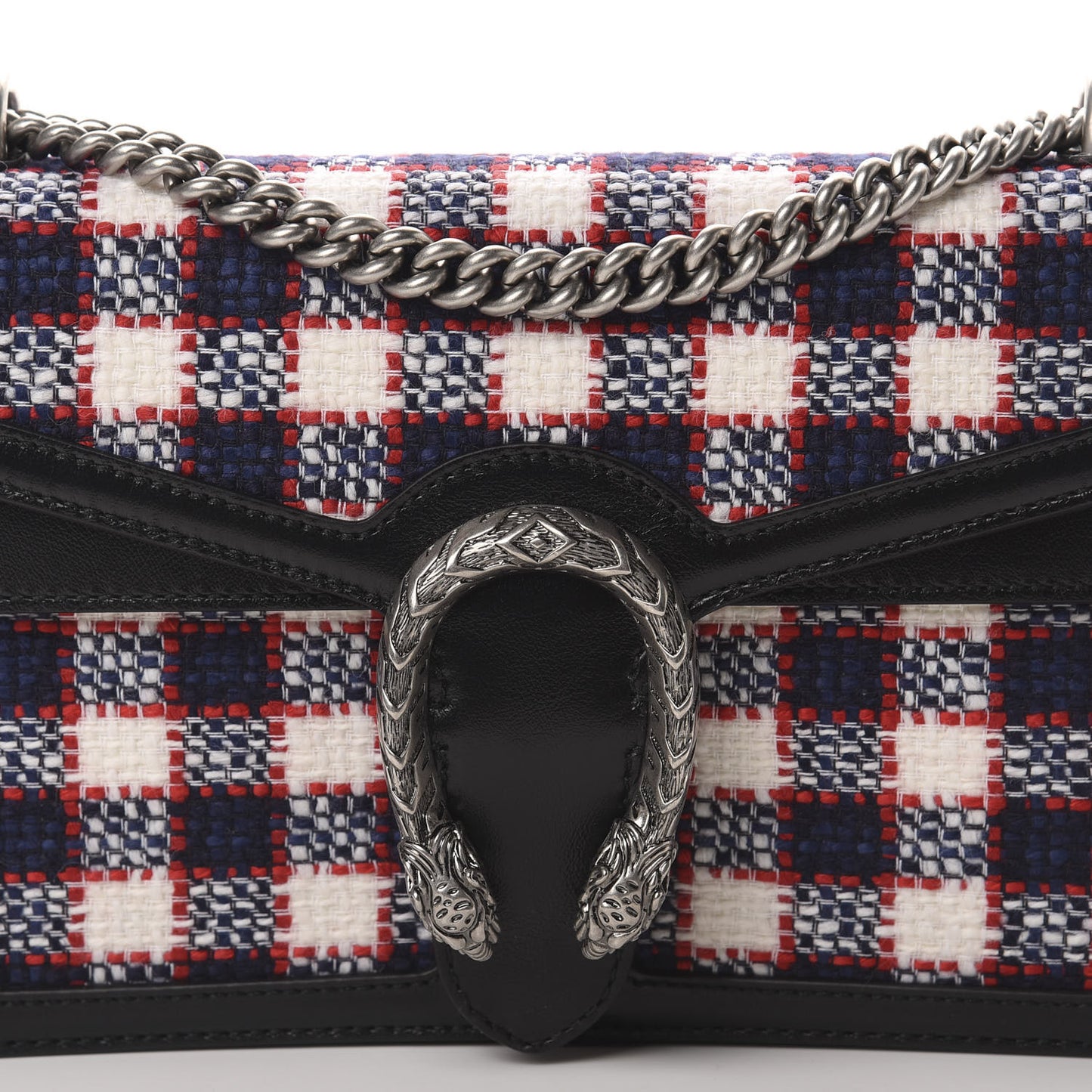 Vintage Tweed Check Small Dionysus Shoulder Bag White Hibiscus Red Marine