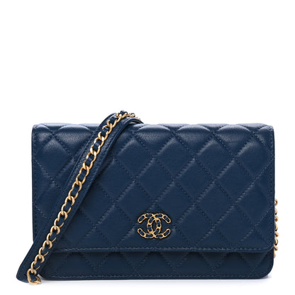 Chanel Goatskin Quilted Chanel 19 Wallet On Chain WOC Blue 1 of 10