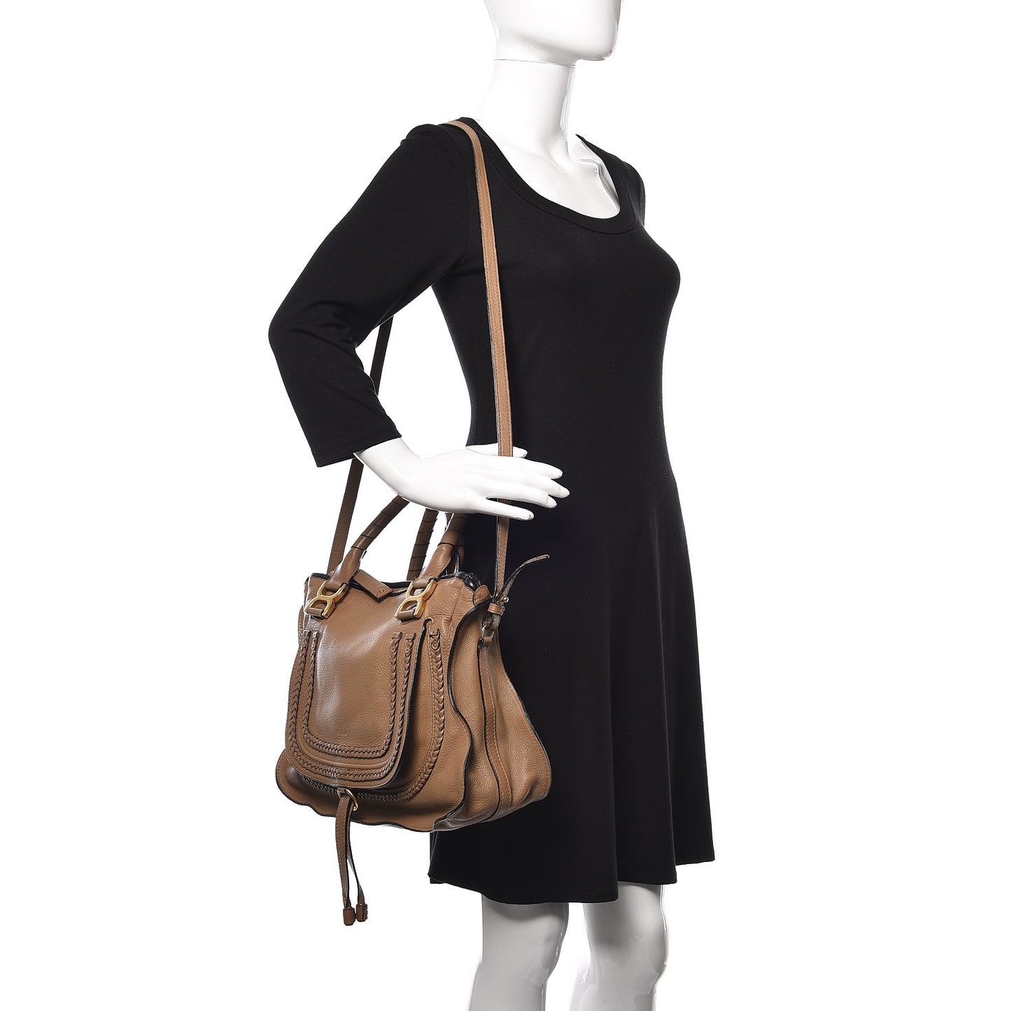 Calfskin Braided Medium Marcie Satchel Nut