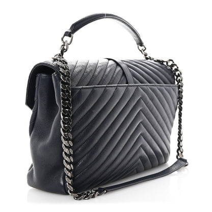 Saint Laurent Sheepskin Matelasse Chevron Monogram Large College Satchel Deep Marine 3 of 9