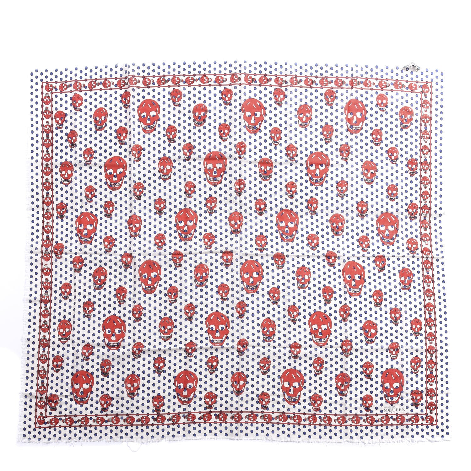 Alexander McQueen Cashmere Silk Skull Polka Dot Scarf Ivory Red 1 of 4