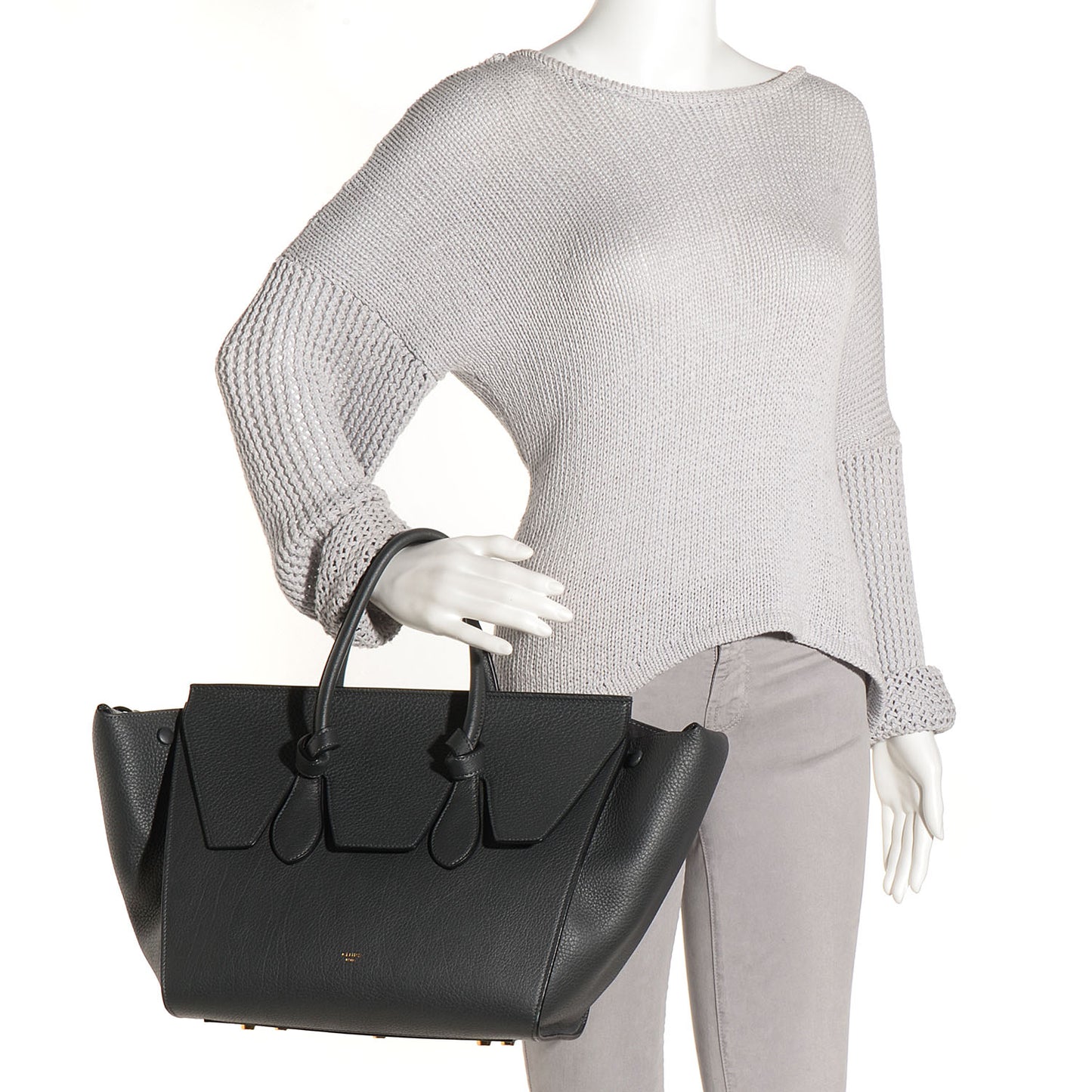 Grained Calfskin Tie Knot Small Tote Anthracite