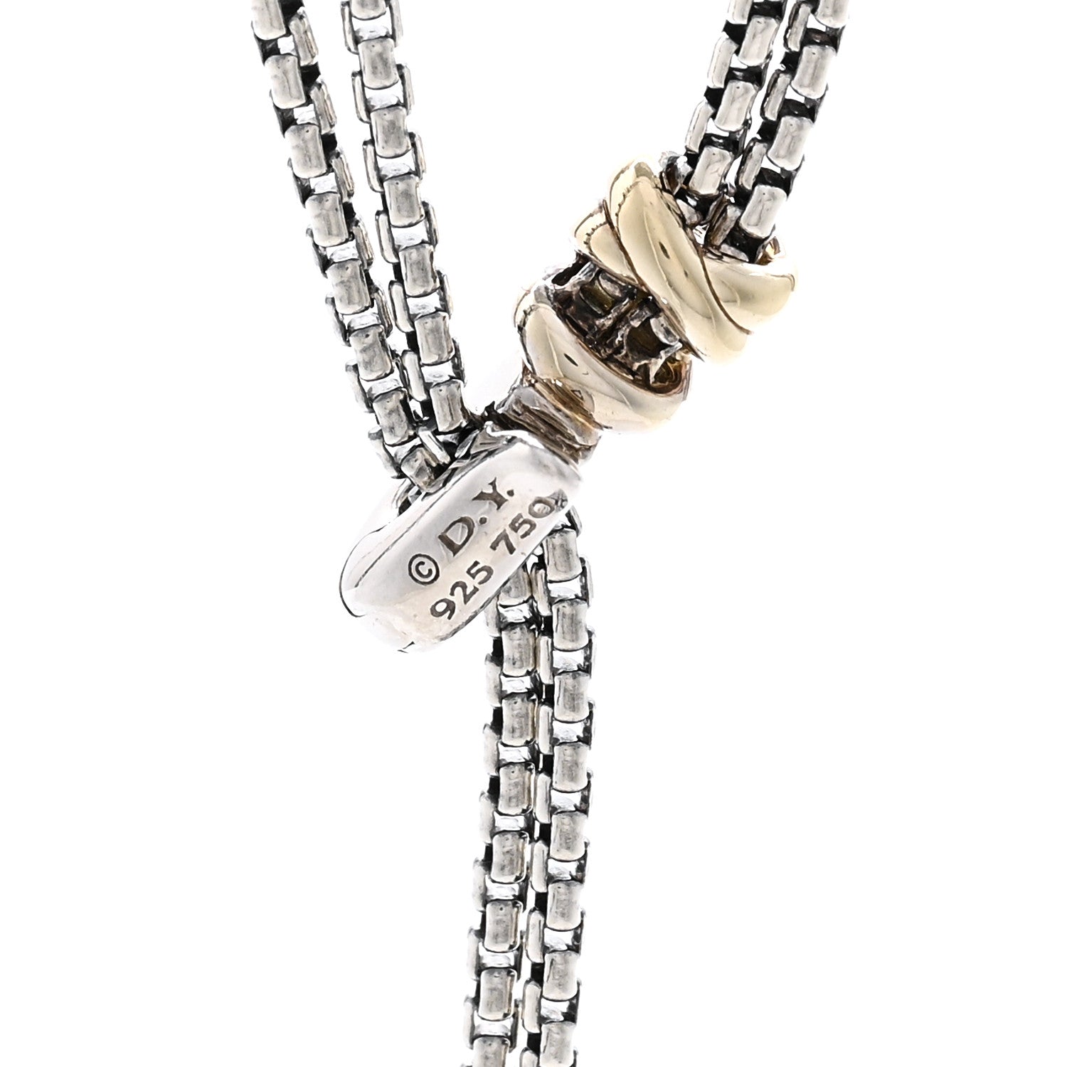 David Yurman Sterling Silver 18K Yellow Gold Diamond Petite Helena Y Necklace 5 of 6