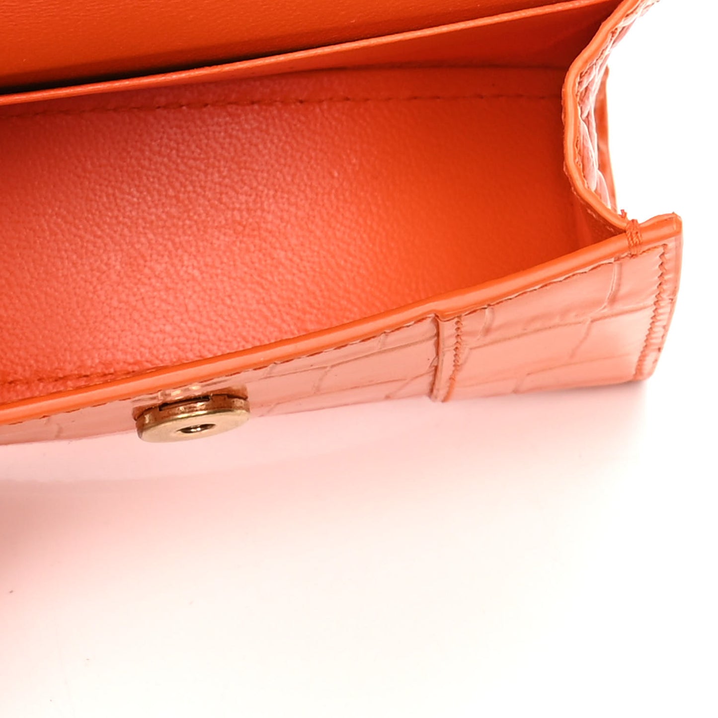 Shiny Calfskin Crocodile Embossed Hourglass Top Handle Bag Mini Orange