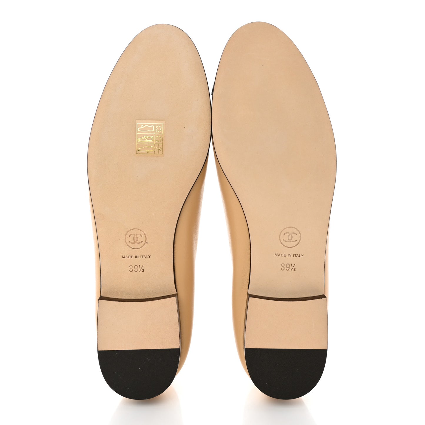 Lambskin Cap Toe Ballerina Flats 39.5 Beige Black