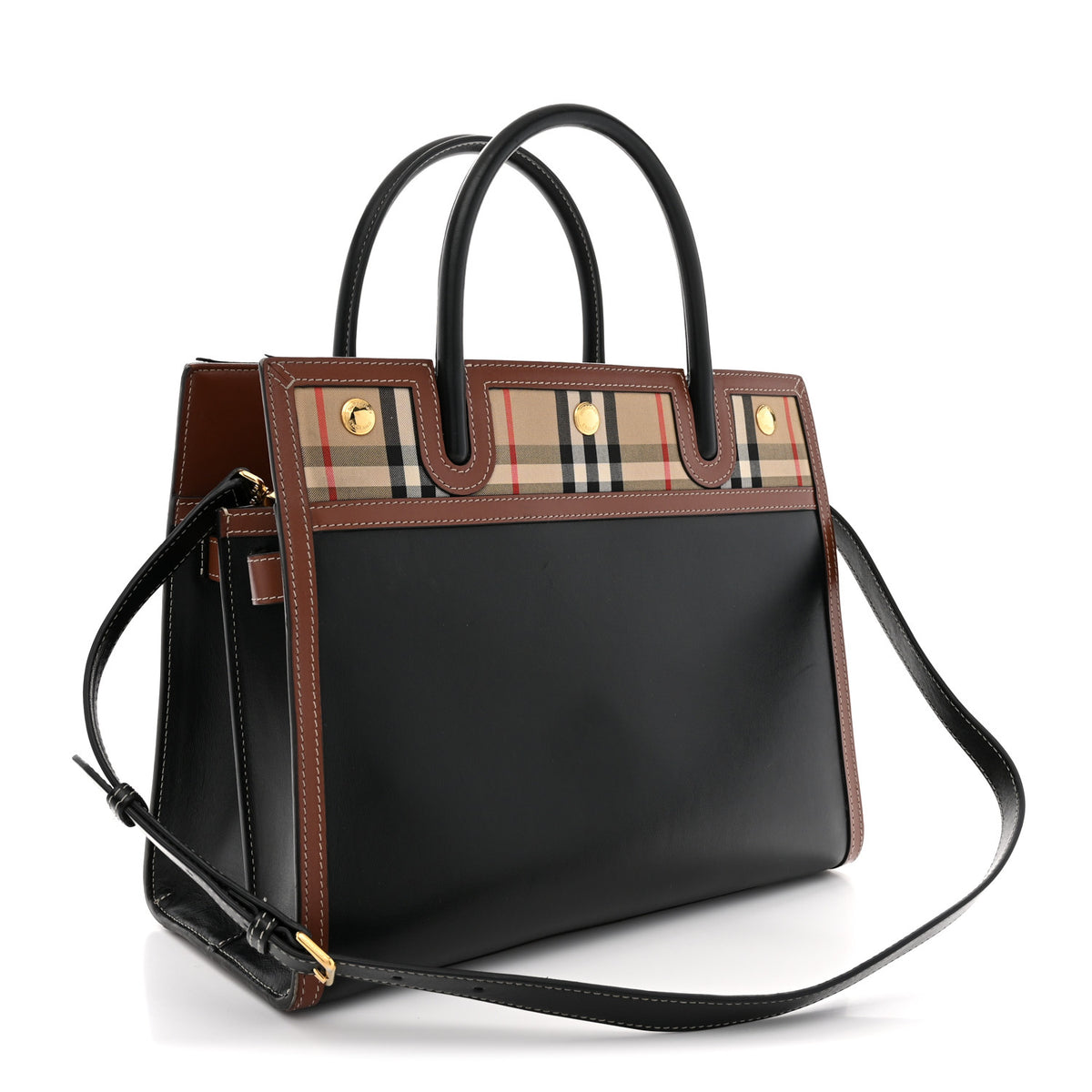 Calfskin Vintage Check Small Two Handle Title Bag  Black