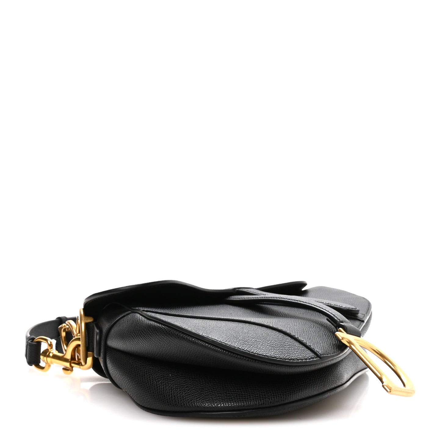 Grained Calfskin Saddle Bag With Strap Black