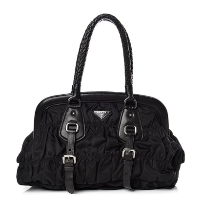 Prada Tessuto Nylon Nappa Braided Gaufre Frame Black 1 of 9