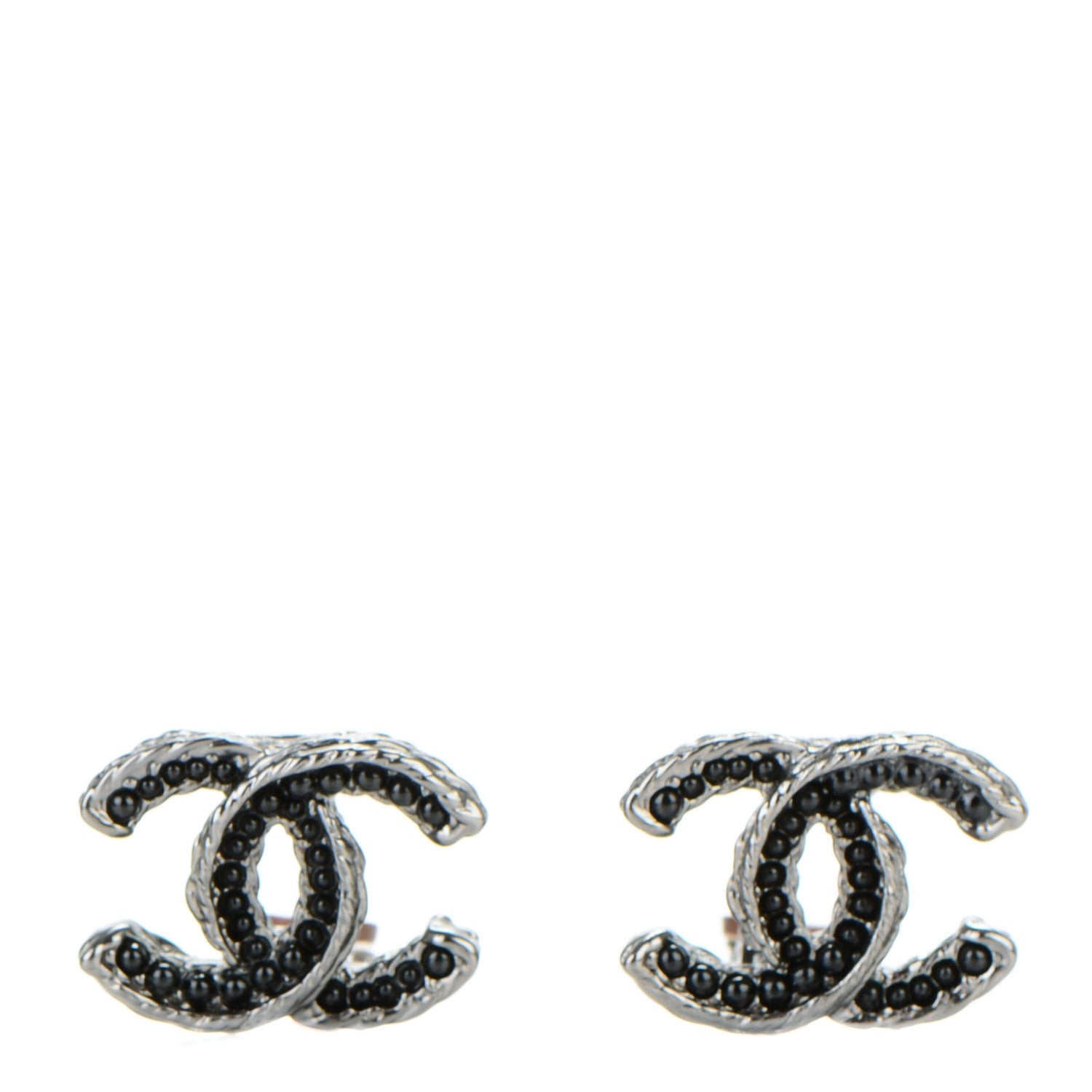 Chanel Ruthenium Resin Bead Clip On CC Earrings Black 1 of 5