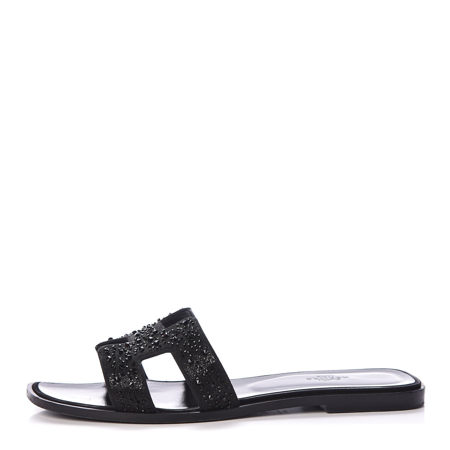 Hermes Calfskin Studded Oran Sandals 40 Black 1 of 8