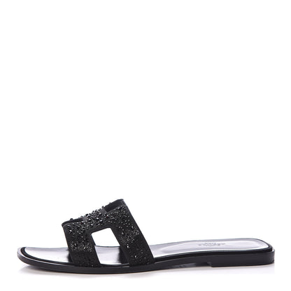 Hermes Calfskin Studded Oran Sandals 40 Black 1 of 8