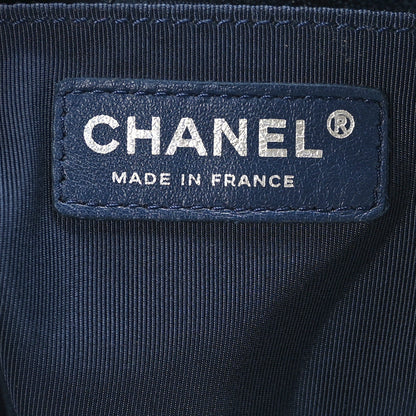 Chanel Deerskin Chevron Medium CC Chain Bucket Drawstring Bag Navy Blue 6 of 11