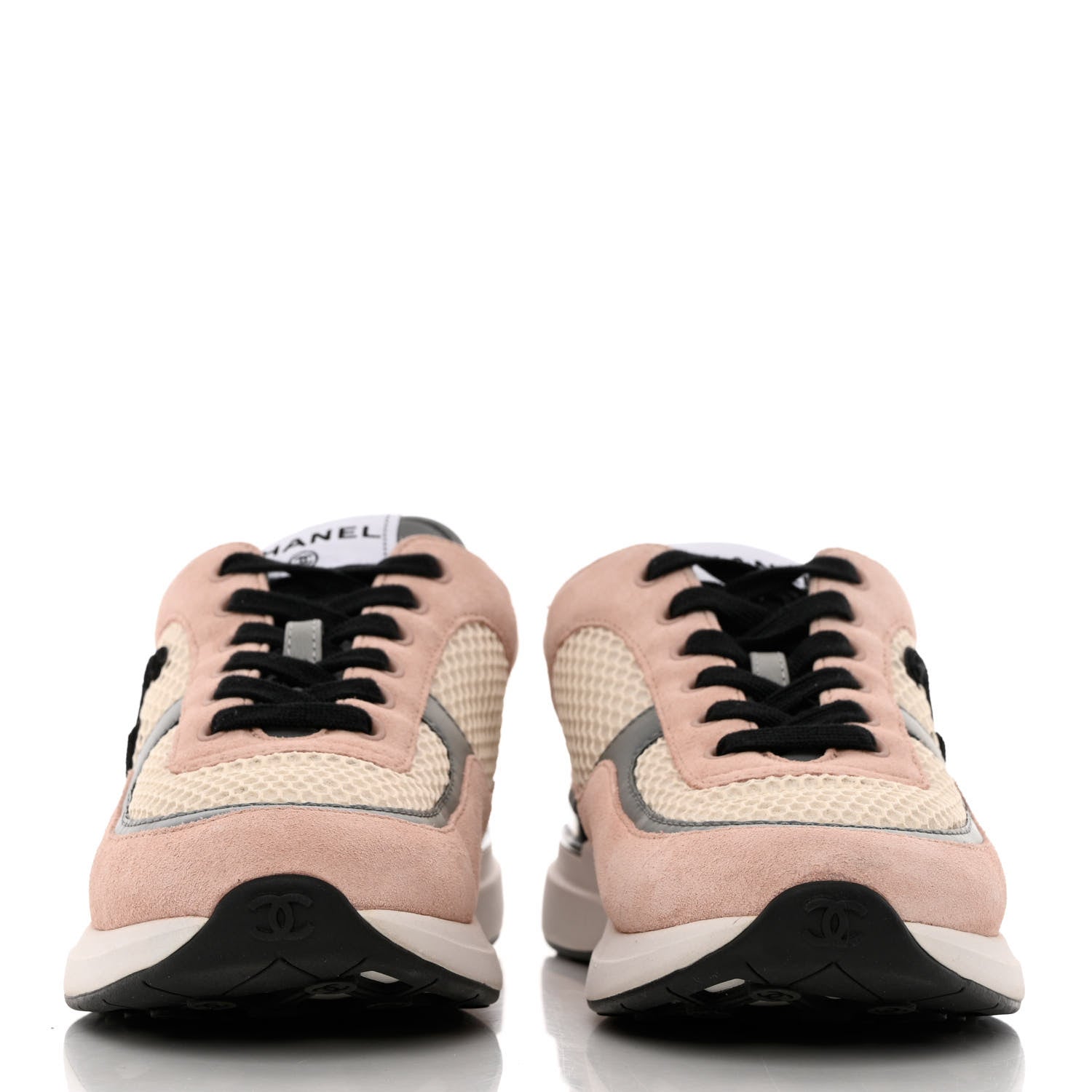 Chanel Mesh Suede Calfskin Grained Calfskin Womens CC Sneakers 39 Pink 2 of 9