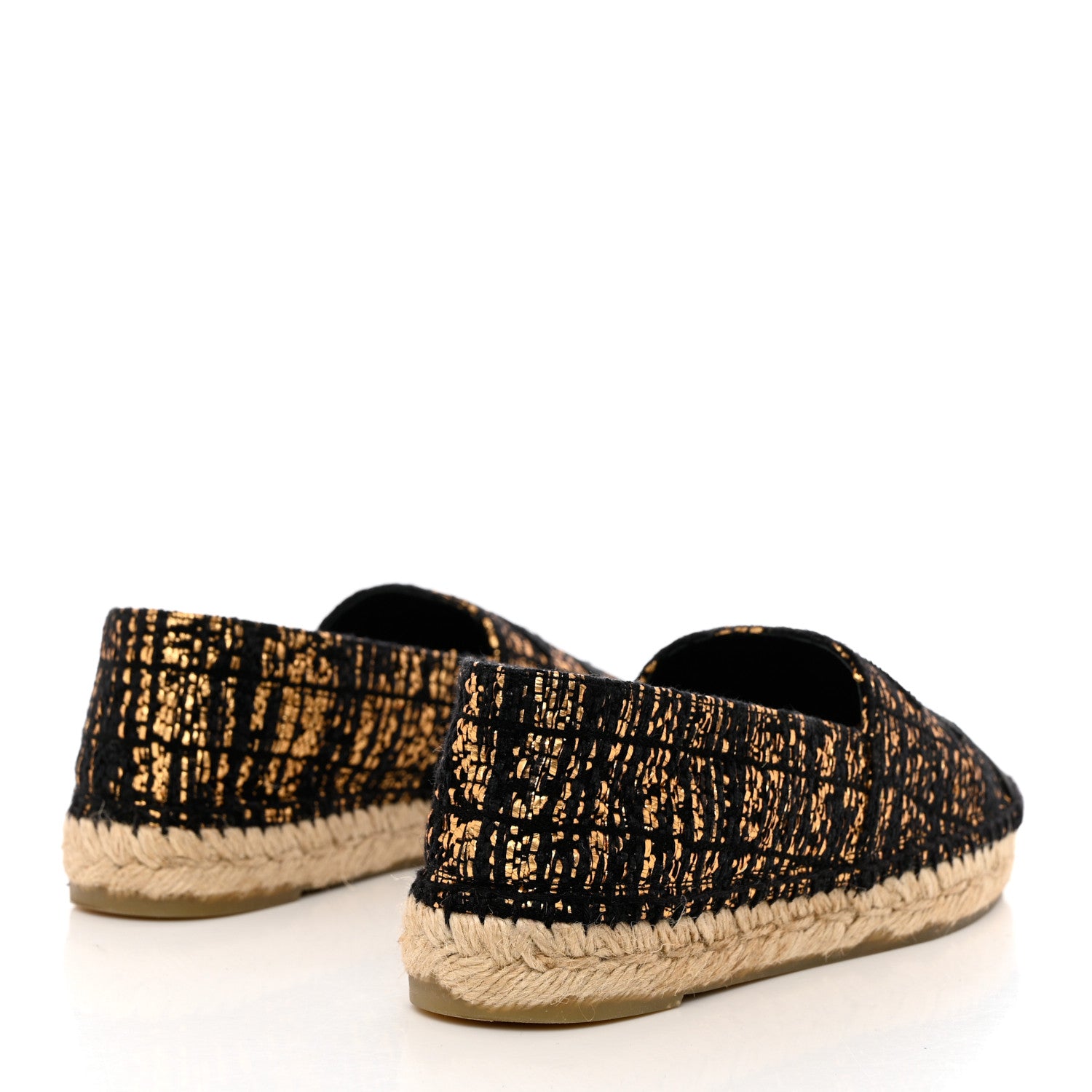 Chanel Metallic Tweed Grosgrain CC Espadrilles 38 Gold Black 4 of 9