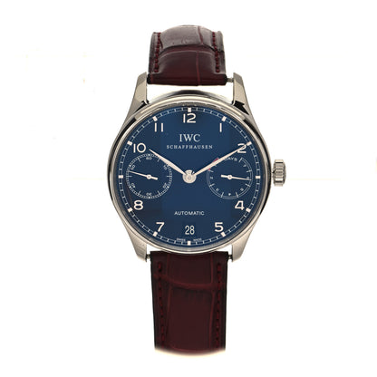 IWC Stainless Steel Alligator 42mm Portugieser 7 Days Automatic Watch Blue IW500703 1 of 4