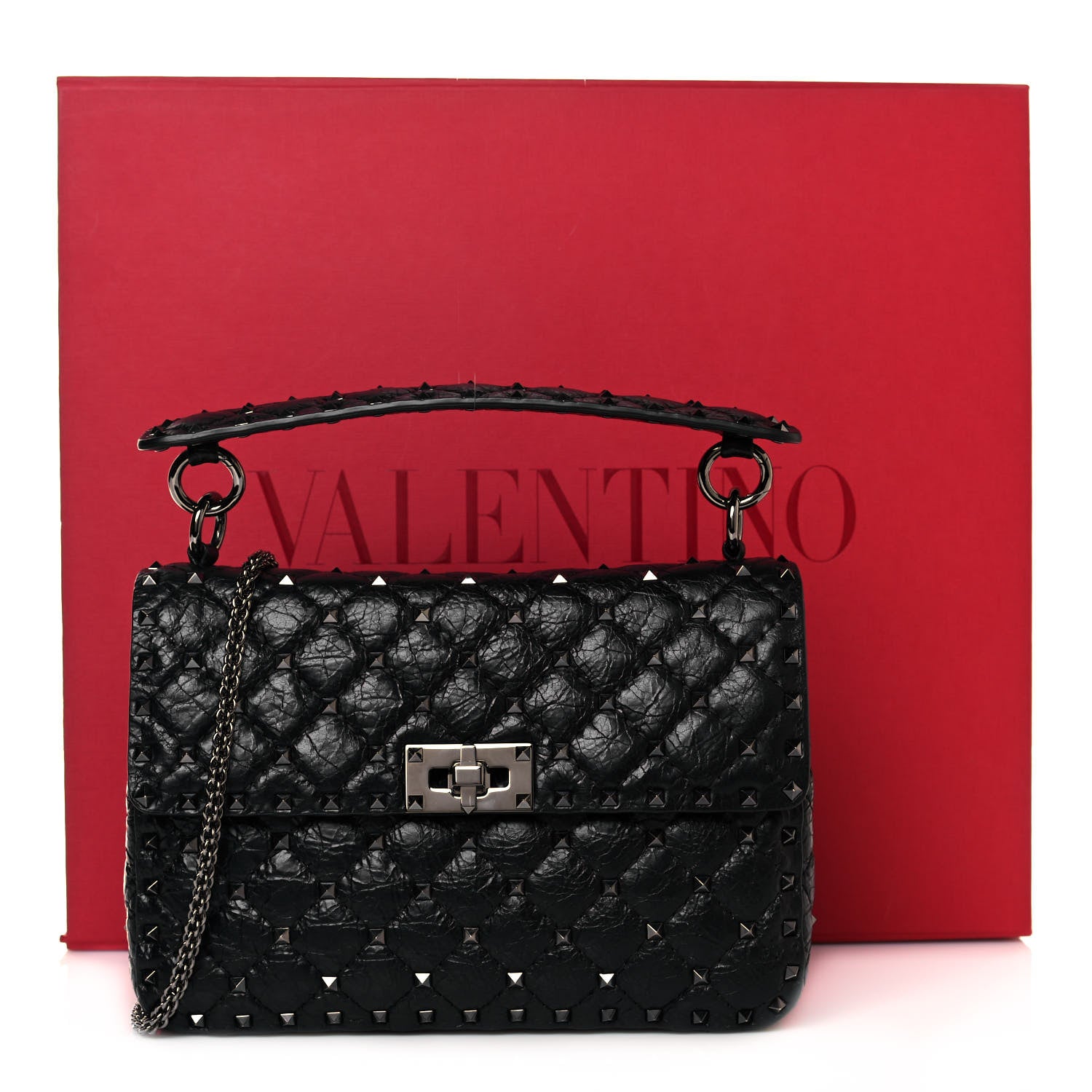 Valentino Garavani Craquele Nappa Medium Rockstud Spike Shoulder Bag Black 11 of 11