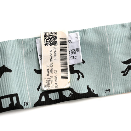 Hermes Silk Parade CG Twilly Vert Amande Marron 3 of 4