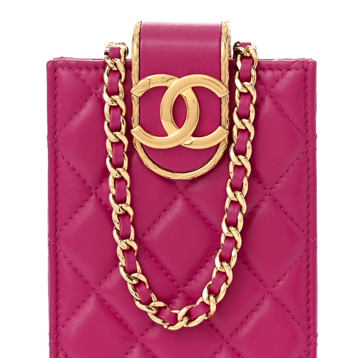 Chanel Lambskin Quilted Phone Holder With Chain Fuchsia 8 of 10