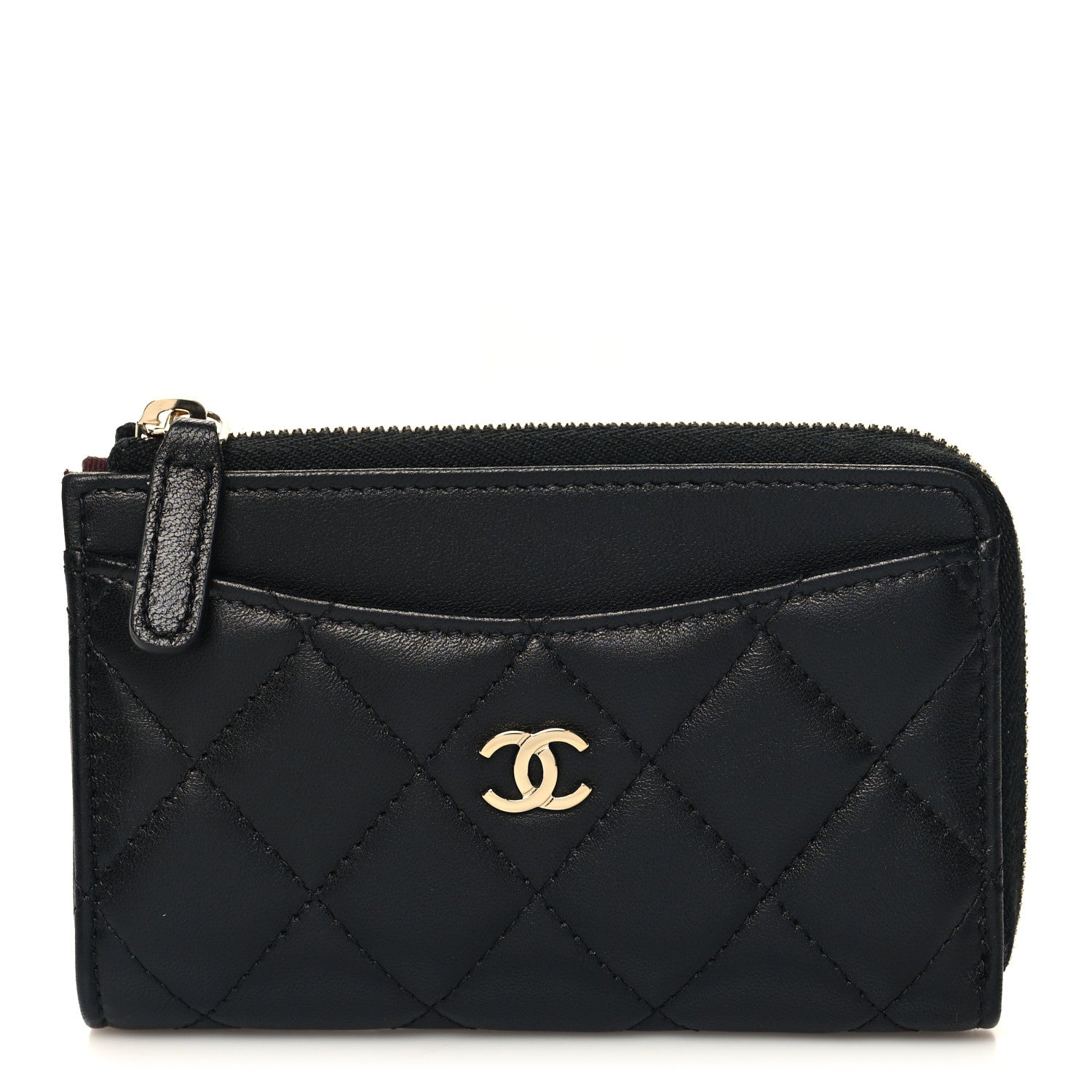 Chanel Lambskin Quilted Zip Card Holder Black 1 of 9