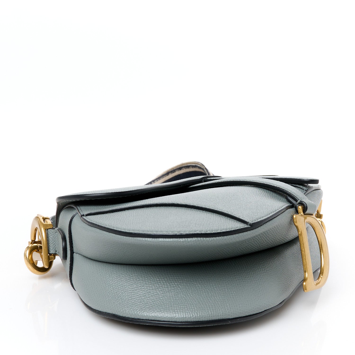 Christian Dior Grained Calfskin Saddle Bag With Strap Stone Grey
