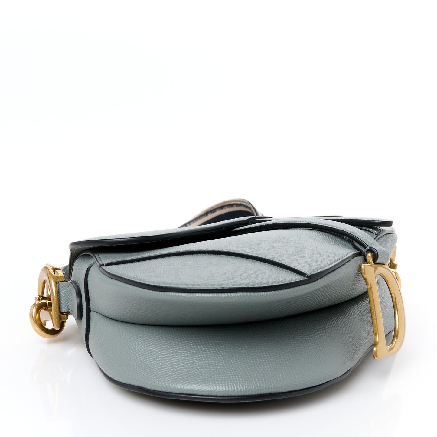 Grained Calfskin Saddle Bag With Strap Stone Grey